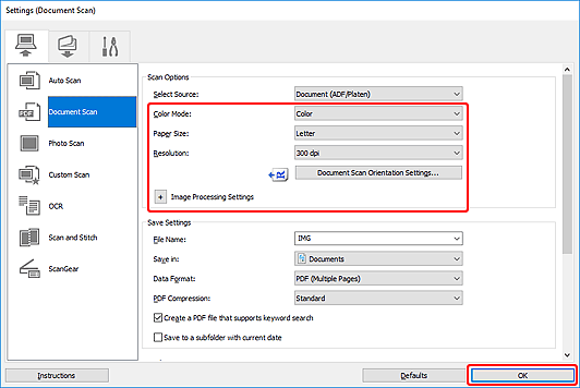 figure: Settings dialog box
